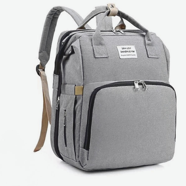 3 In 1 Diaper Bag Backpack With Foldable Baby Bed and USB Charger on white background